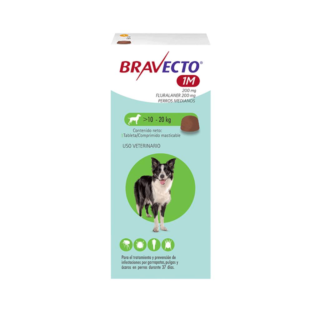 BRAVECTO 37 días (perros de 10 A 20 KG) Antipulgas y garrapatas - Señor Mascota