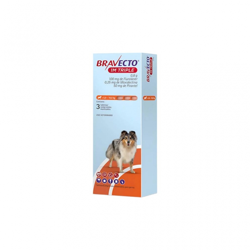 Bravecto 1M TRIPLE 100mg 5 a 10 kg x3Tab (Naranja)_1