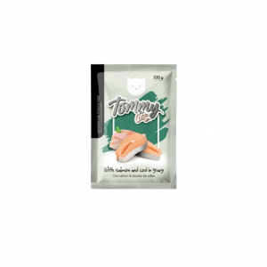 Pouch Tommy Gato Adulto Trozos de Salmon y Bacalao en Salsa 100Gr_1