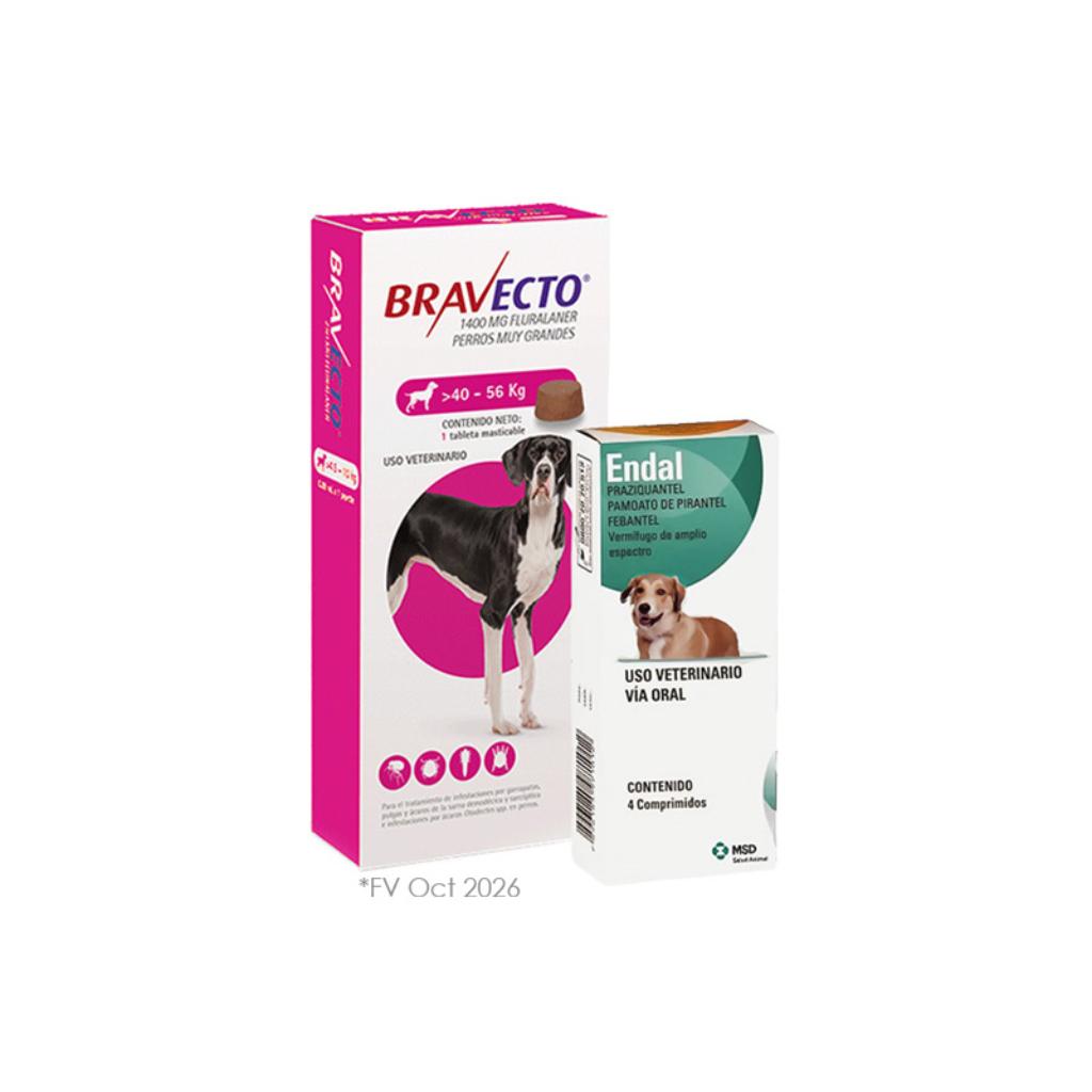 Bravecto 3M 40 a 56Kg (Rosado) (OCTUBRE 2026) (1) + Endal X 4 tabletas (1)  - Señor Mascota
