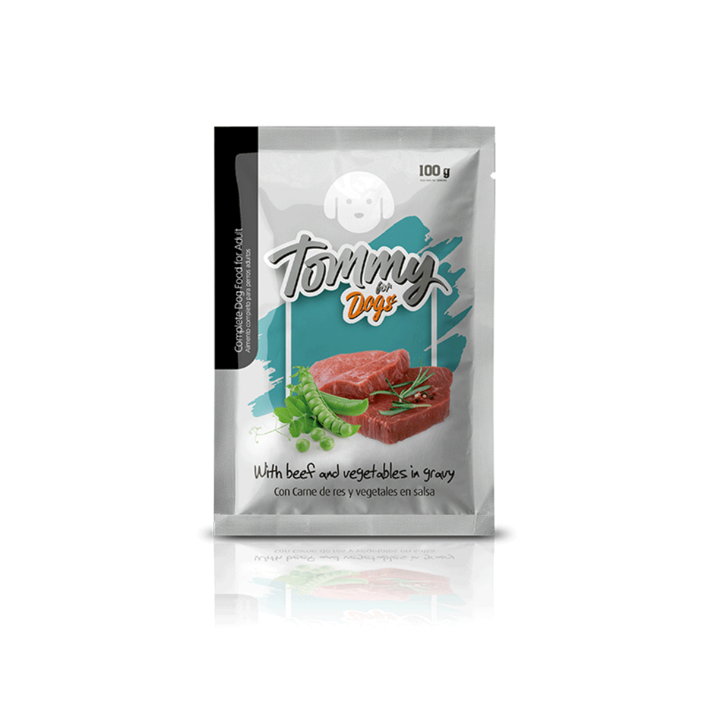 Pouch Tommy Perro Adulto Trozos de Res con Verduras Salsa 100Gr - Señor Mascota
