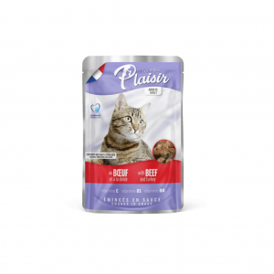 Pouch Plaisir Gato Adulto Trozos De Res & Pavo 100Gr_1