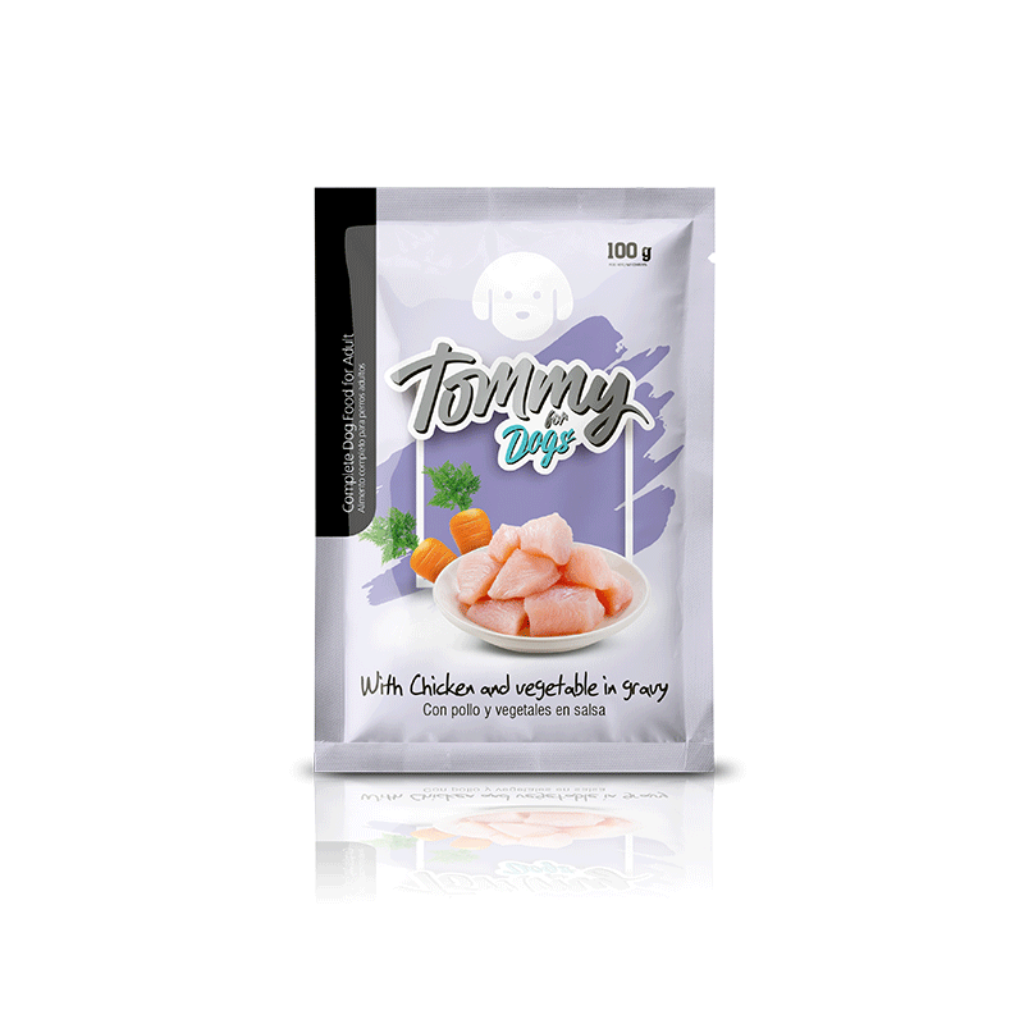 Pouch Tommy Perro Adulto Trozos de Pollo con Verduras Salsa 100Gr - Señor Mascota