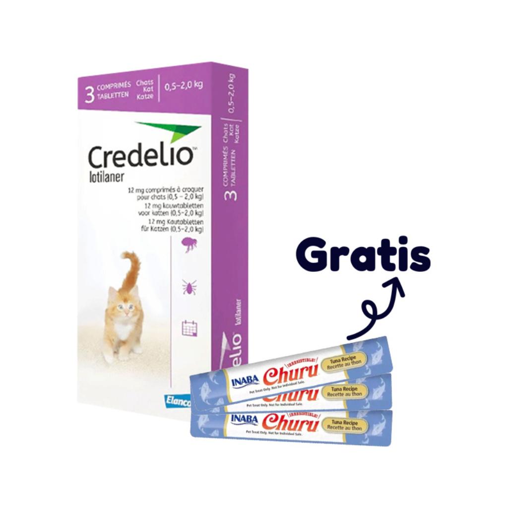 Credelio Gatos 0.5 a 2 K (12 Mg) Morado (1) + Snack Churu Gato 14 gr X 1 Sobre Atún con Queso (3) - Señor Mascota